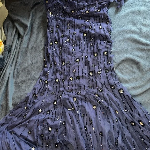 Mac Duggal Navy Blue Embellished Wedding Dress